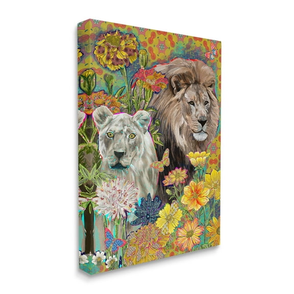 Stupell Industries Lion Couple Behind Tropical Florals Arabesque Pattern Canvas Wall Art, 16 x 20, Design by Sangita Bachelet