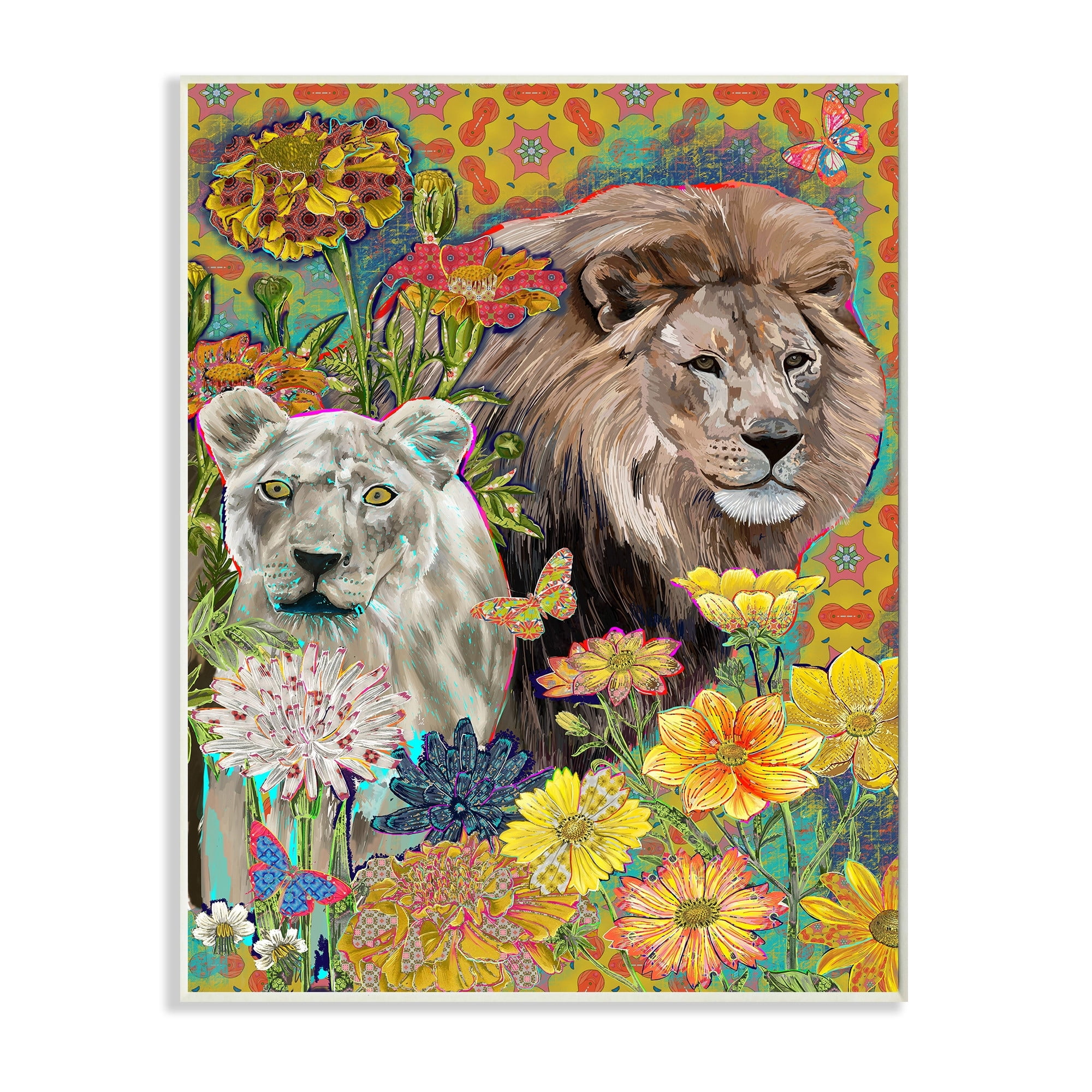Stupell Industries Lion Couple Behind Tropical Florals Arabesque Pattern Wall Plaque, 13 x 19, Design by Sangita Bachelet