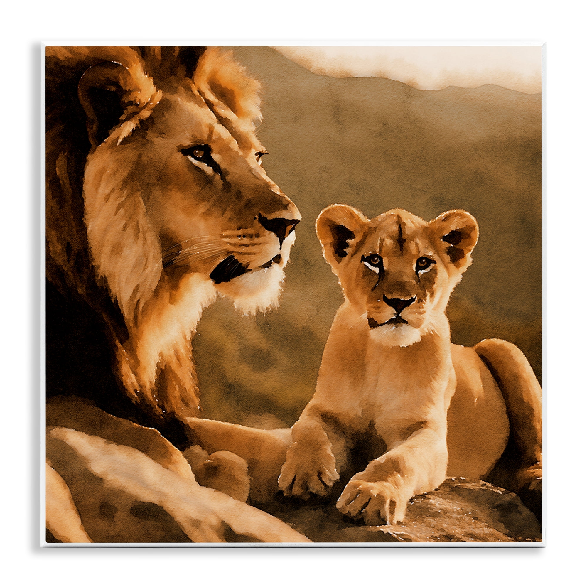 Stupell Industries Lion & Cub Portrait Animals Painting Unframed Art Print Wall Art, 12 x 12