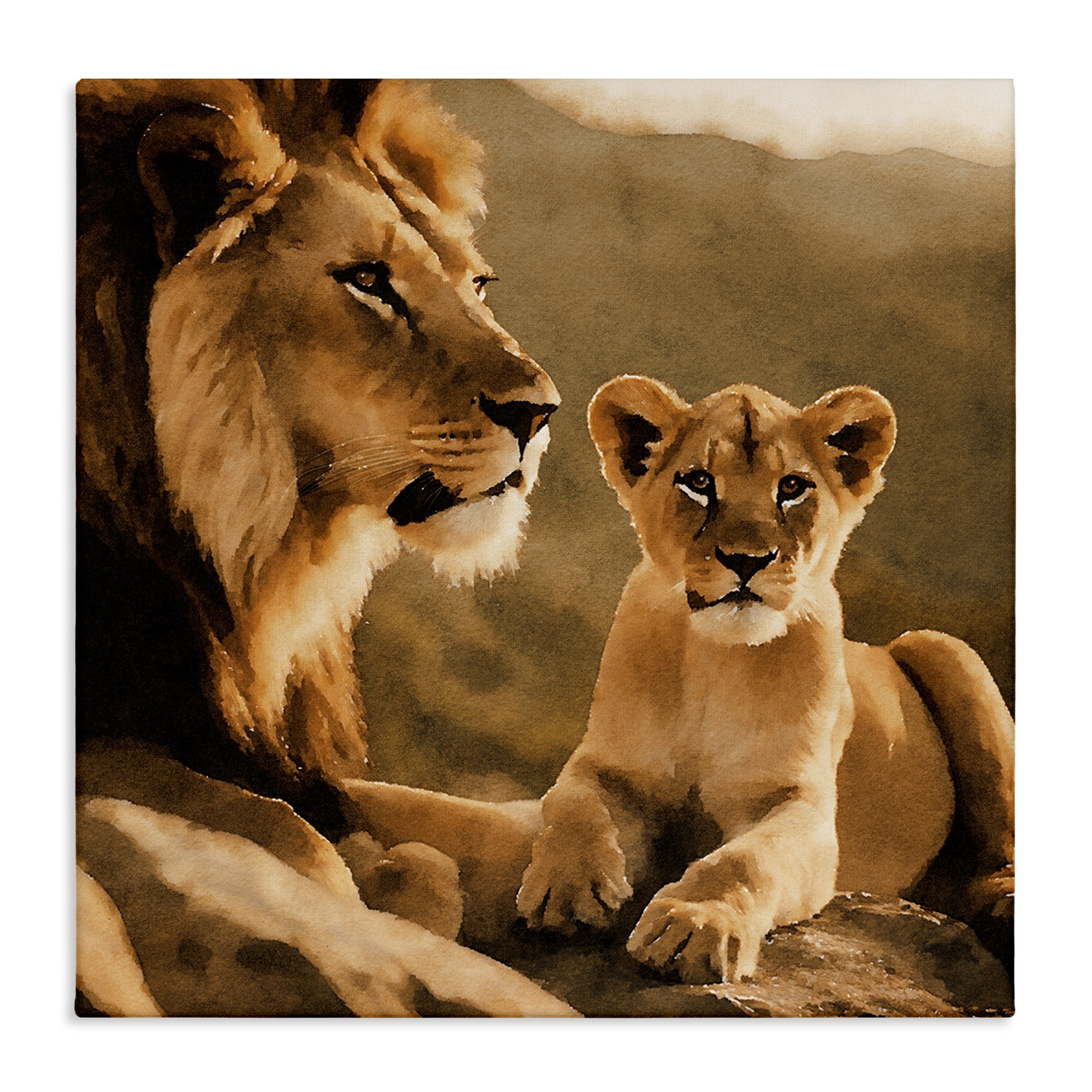 Stupell Industries Lion & Cub Portrait Animals Painting Wrapped Canvas Art Print Wall Art, 36 x 36