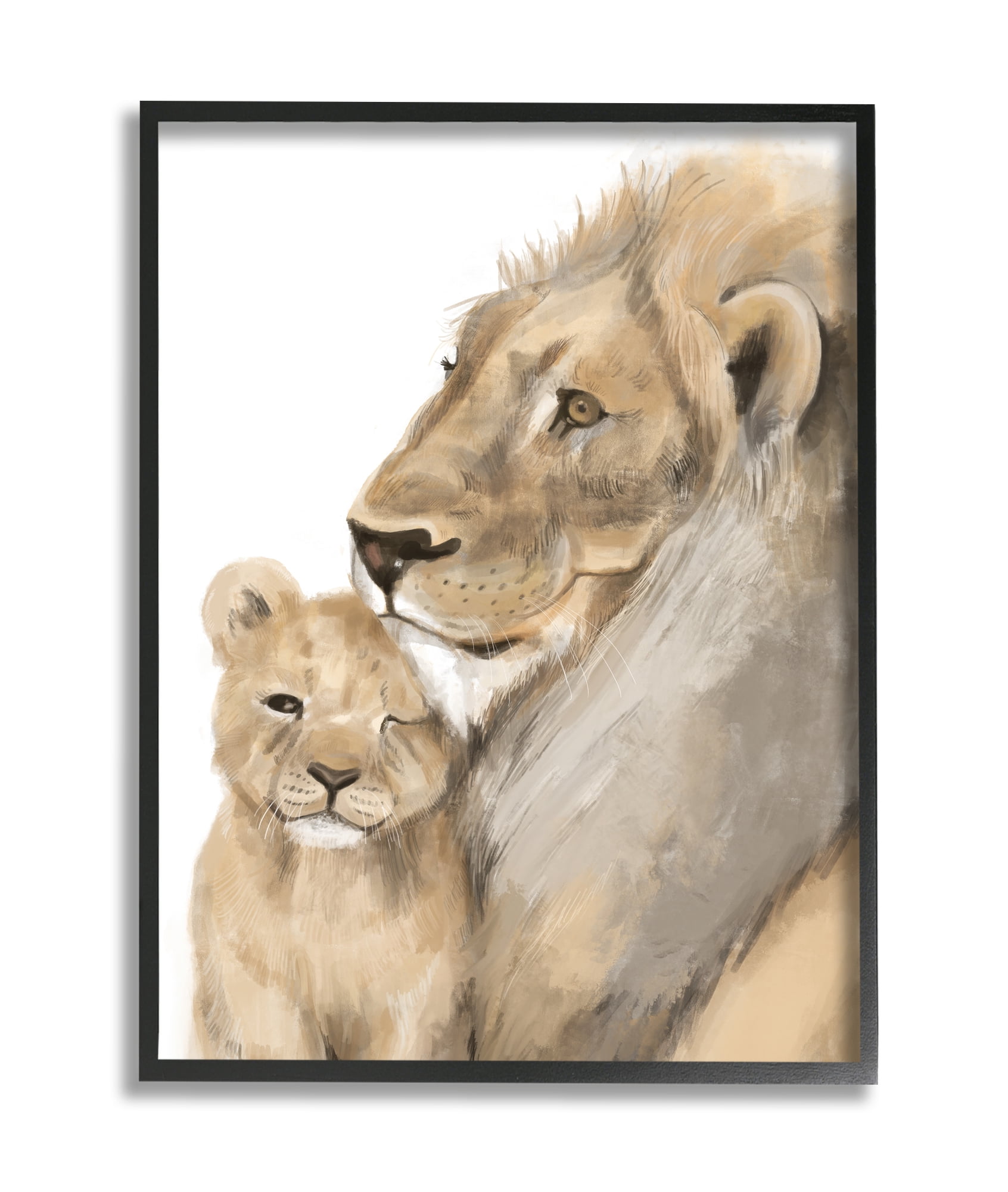 Stupell Industries Lion Cub and King Safari Animal Portrait Black Framed, 11 x 14, Design by Daphne Polselli