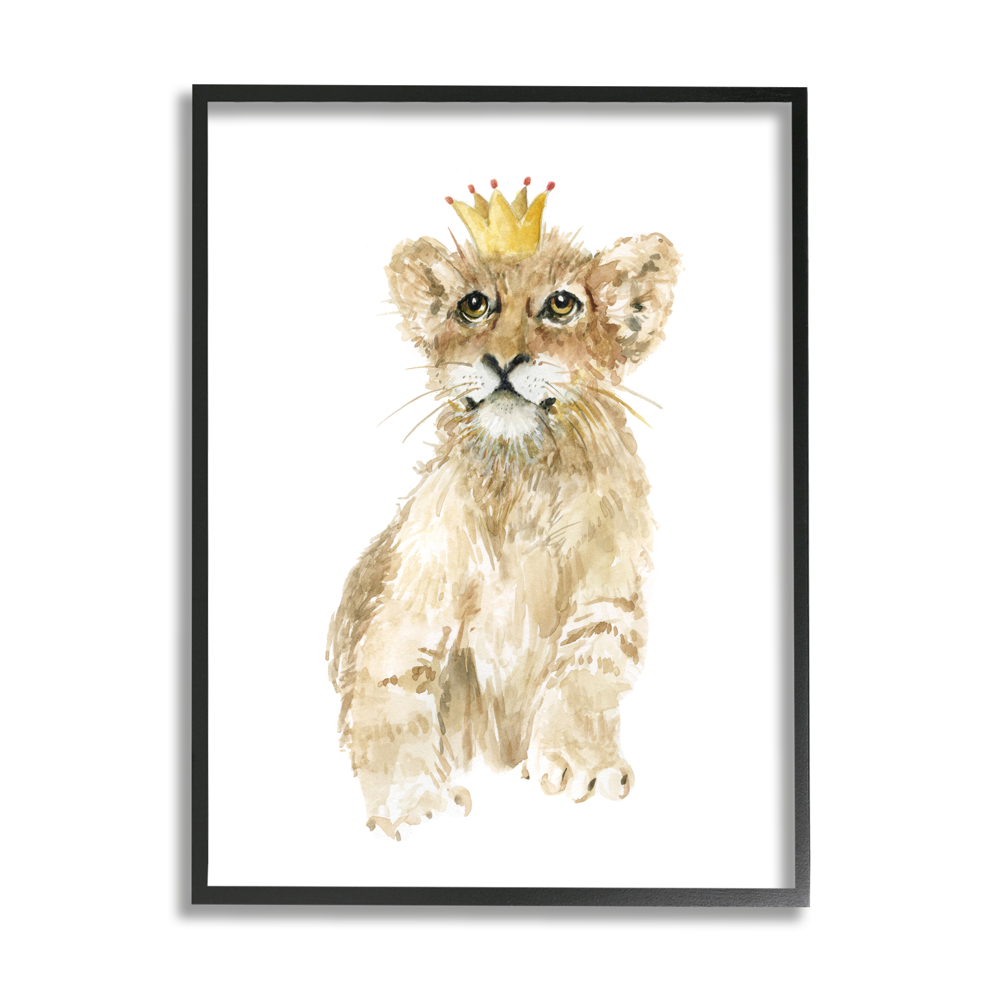 Stupell Industries Lion Cub with Royal Crown Prince Jungle Animal Animals & Insects Painting Black Framed Art Print Wall Art, 24 x 30