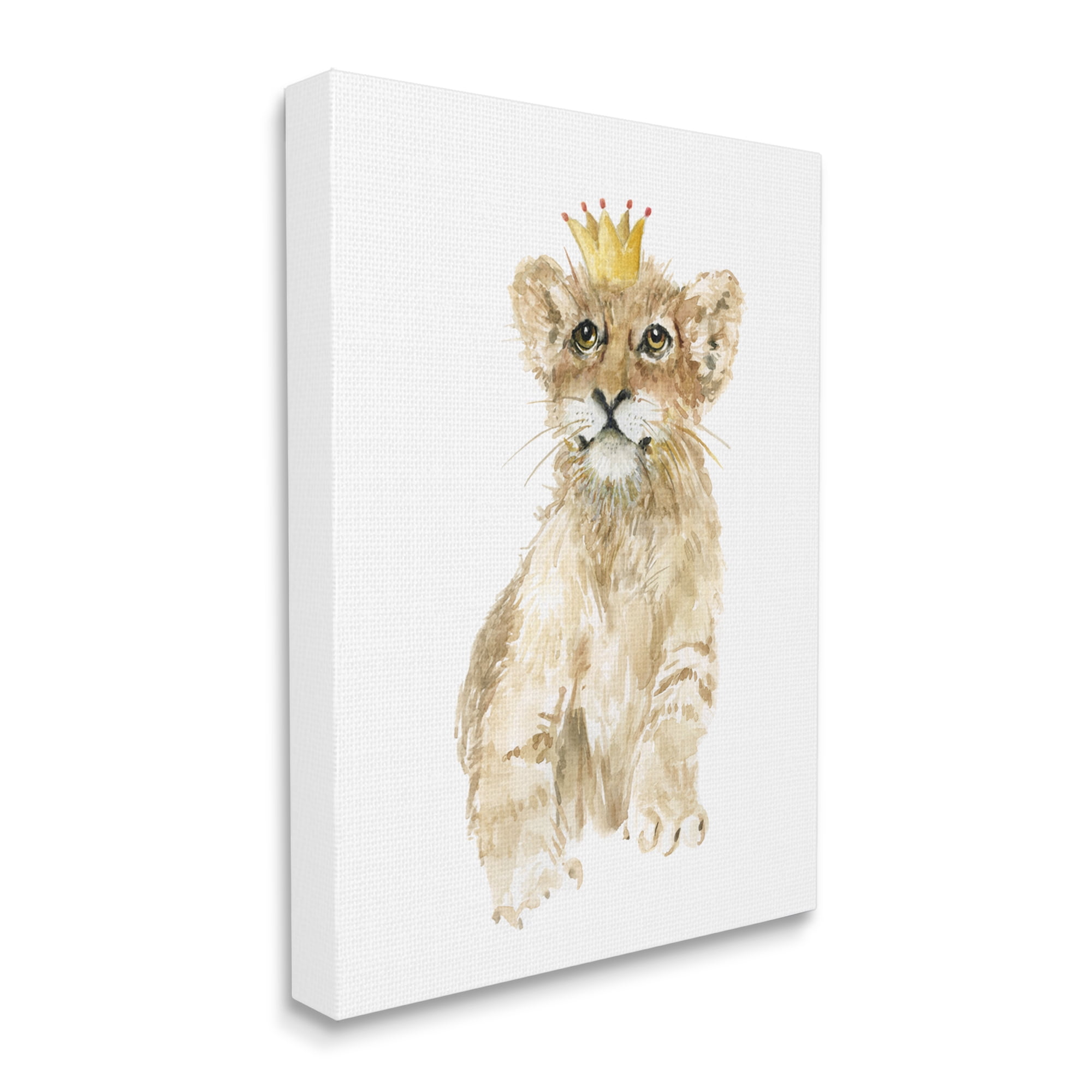 Stupell Industries Lion Cub with Royal Crown Prince Jungle Animal Animals & Insects Painting Gallery Wrapped Canvas Print Wall Art, 16 x 20