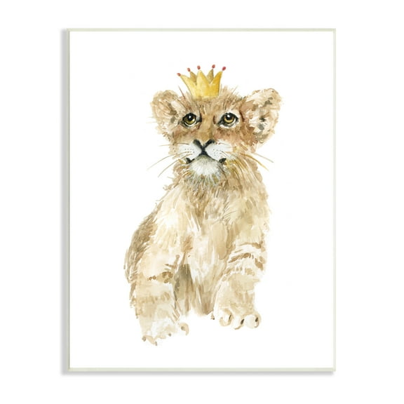 Stupell Industries Lion Cub with Royal Crown Prince Jungle Animal Animals & Insects Painting Unframed Art Print Wall Art, 10 x 15