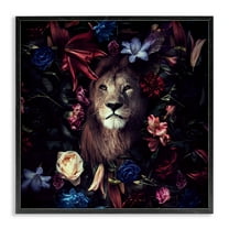 Stupell Industries Lion & Dark Blooms Animals Painting Black Framed Art Print Wall Art, 12 x 12