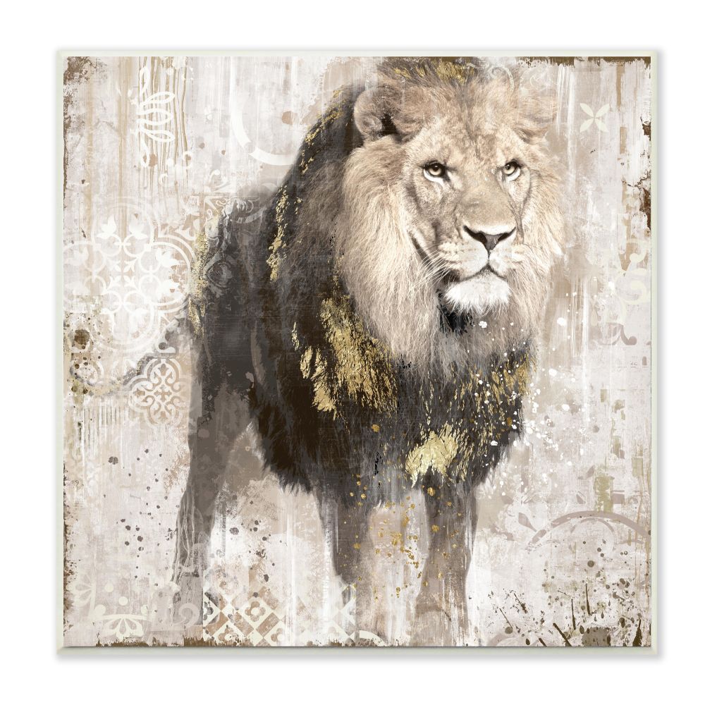 Stupell Industries Lion Gold Neutral Animal Textured Photograph Wood Plaque by Main Line Studio