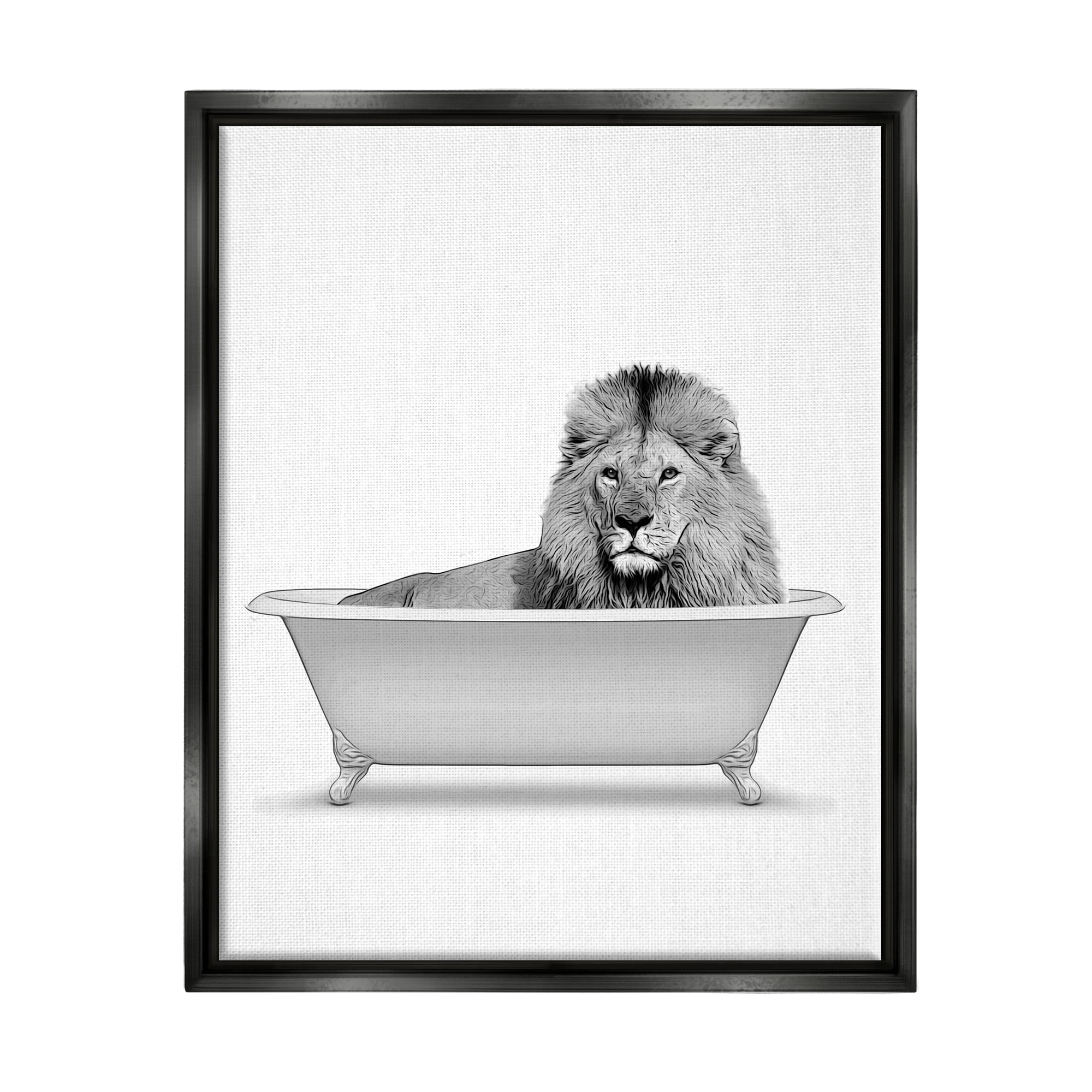 Stupell Industries Lion In Bathroom Tub Wildlife Animals & Insects Painting Black Floater Framed Art Print Wall Art