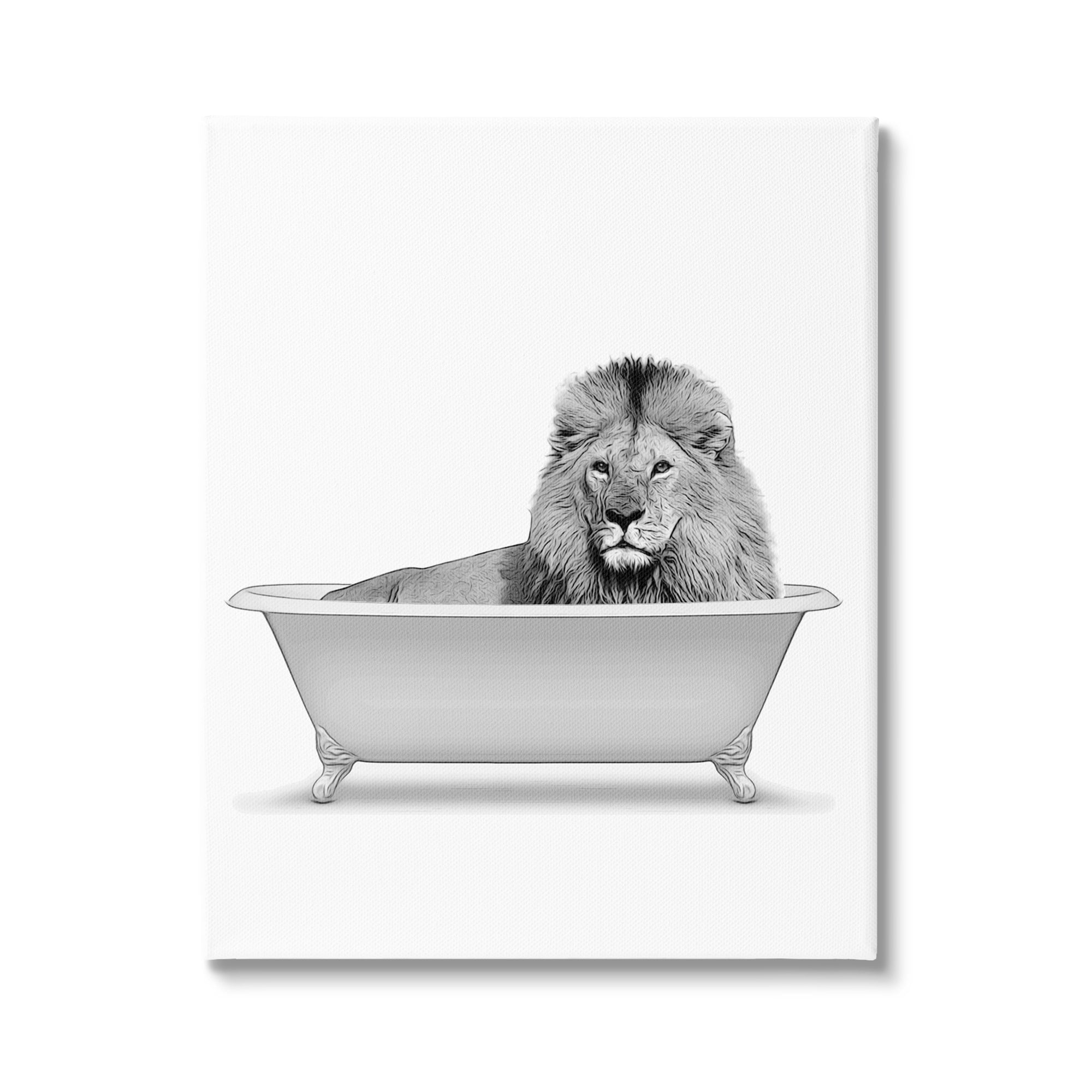 Stupell Industries Lion In Bathroom Tub Wildlife Animals & Insects Painting Gallery Wrapped Canvas Print Wall Art