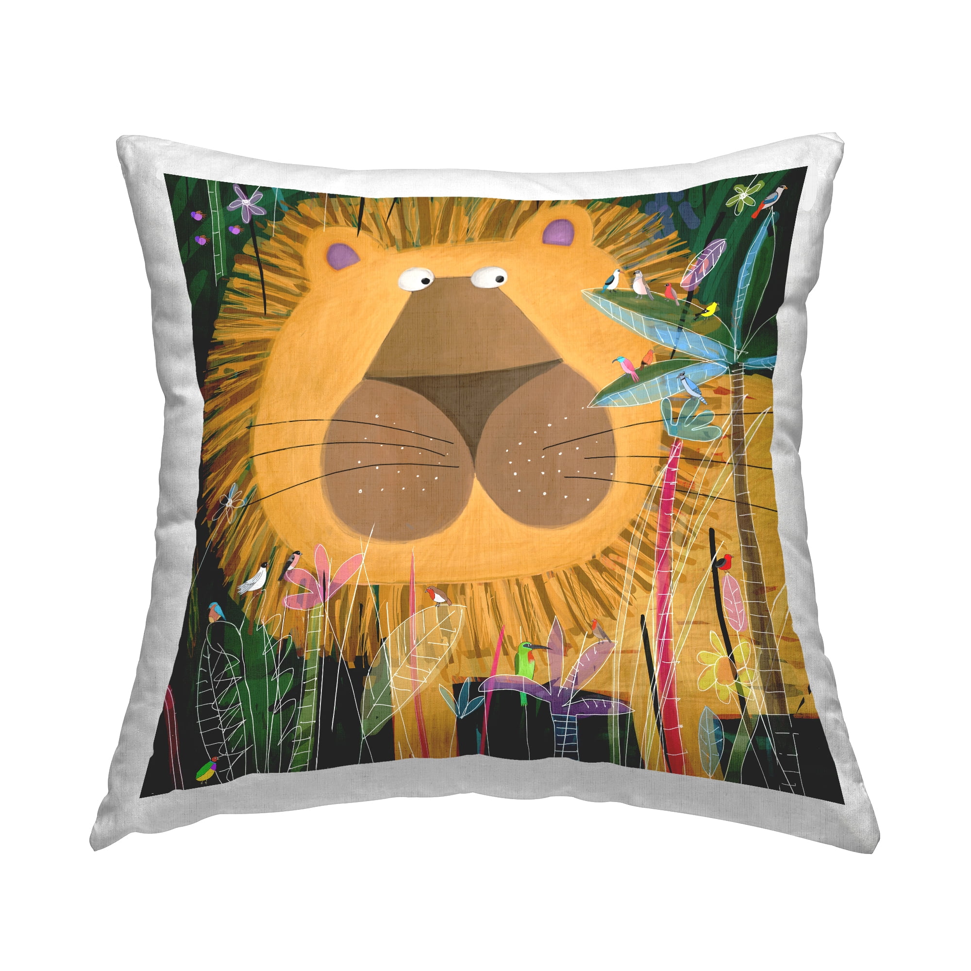 Stupell Industries Lion Jungle Plants Animal Nature Square Decorative Printed Throw Pillow, 18 x 18,