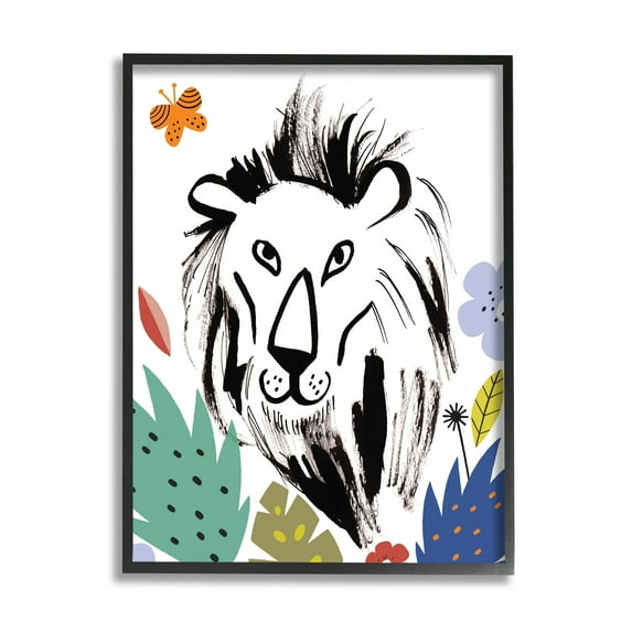 Stupell Industries Lion Jungle Vegetation Butterfly Doodle Safari Cat Portrait,16 x 20, Design by Abi Hall