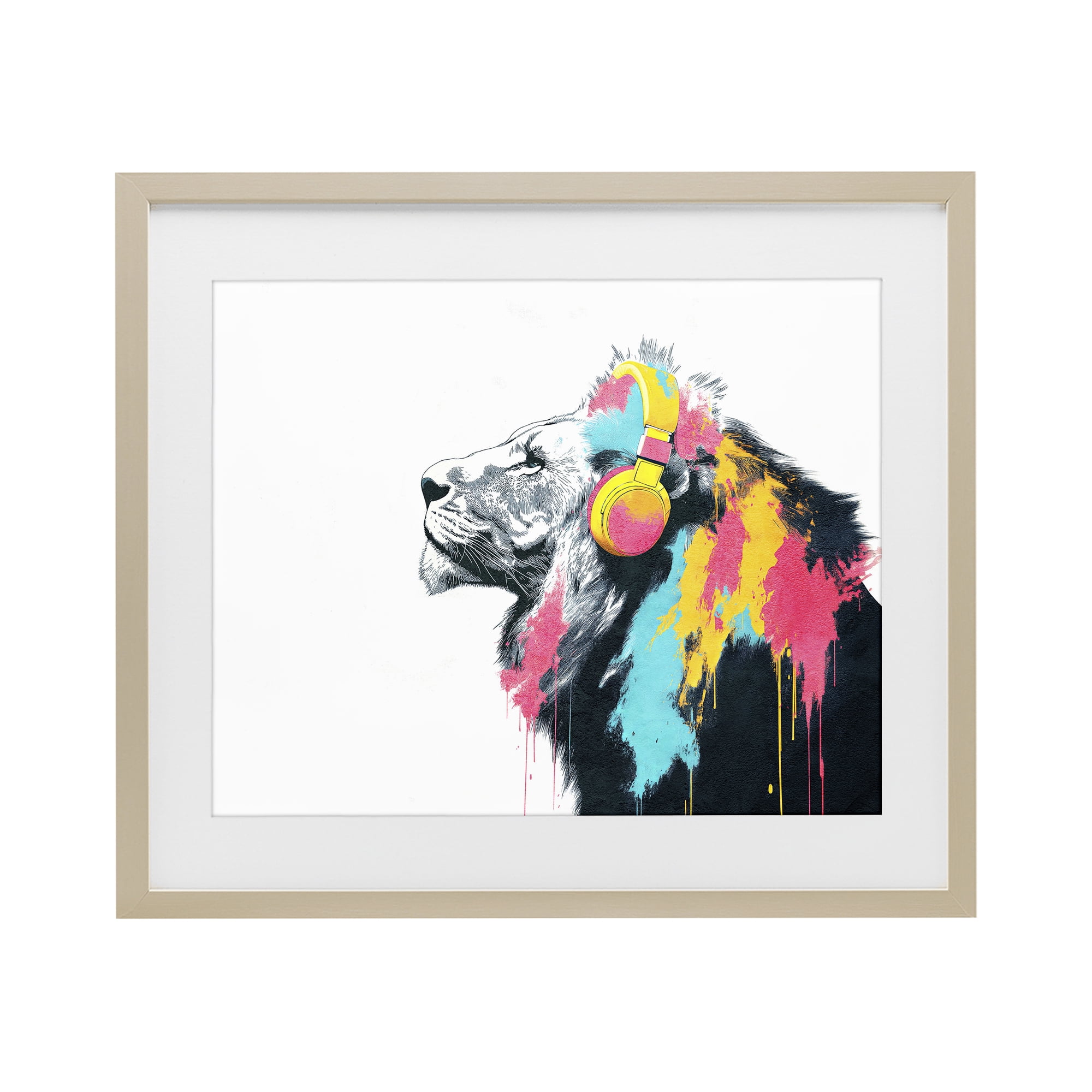 Stupell Industries Lion On Air Headphones Birch Framed Print Under Glass, design by Svetlana Aleynikova