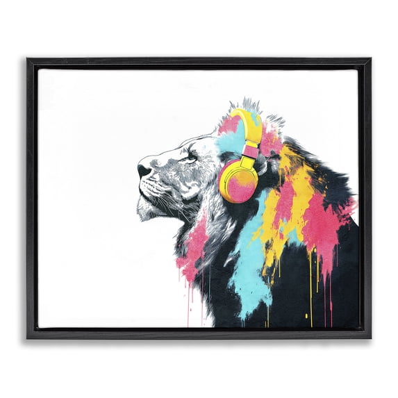 Stupell Industries Contemporary Lion On Air Headphones Black Floating Frame Canvas Art, 21 x 17, by Svetlana Aleynikova