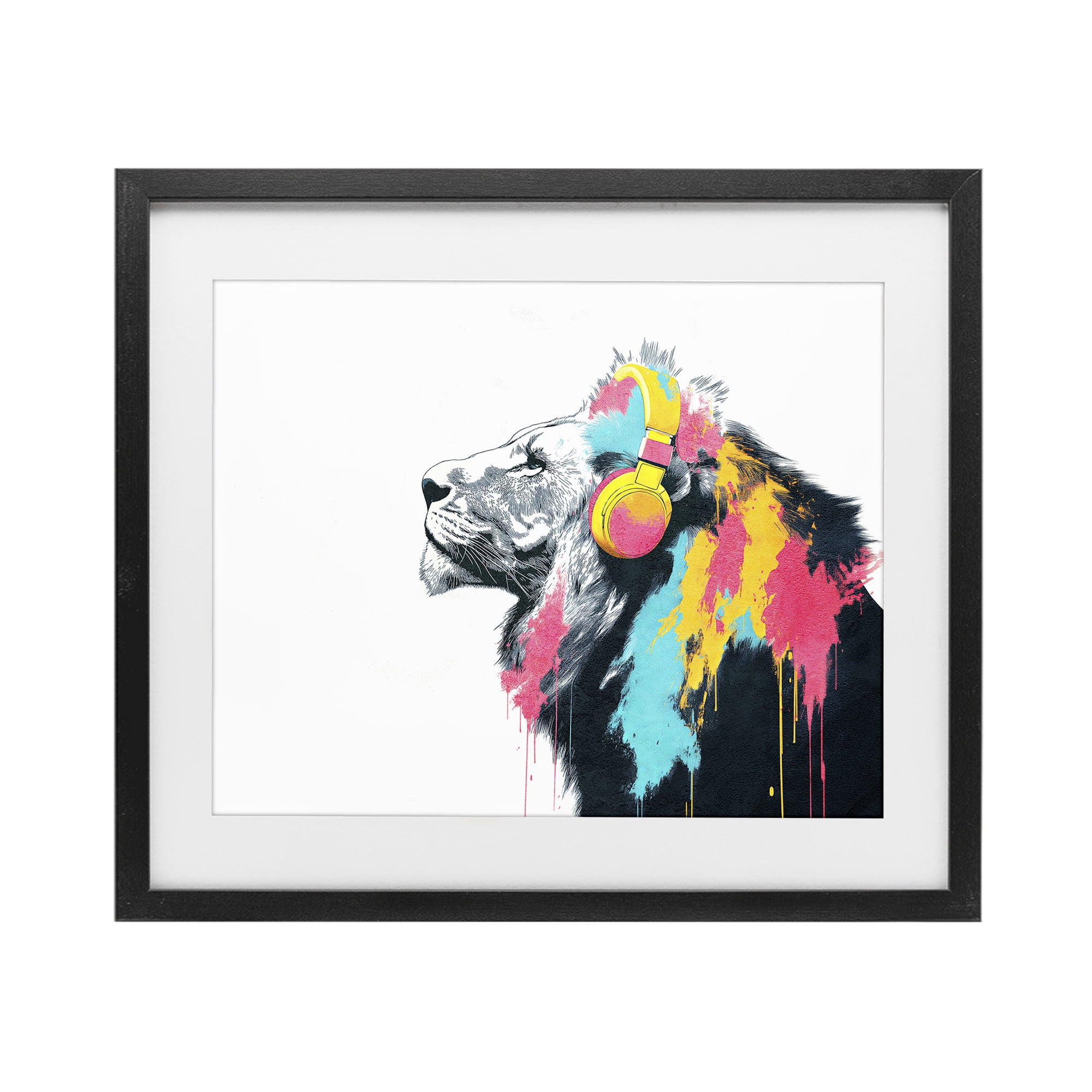 Stupell Industries Lion On Air Headphones Black Framed Print Under Glass, design by Svetlana Aleynikova
