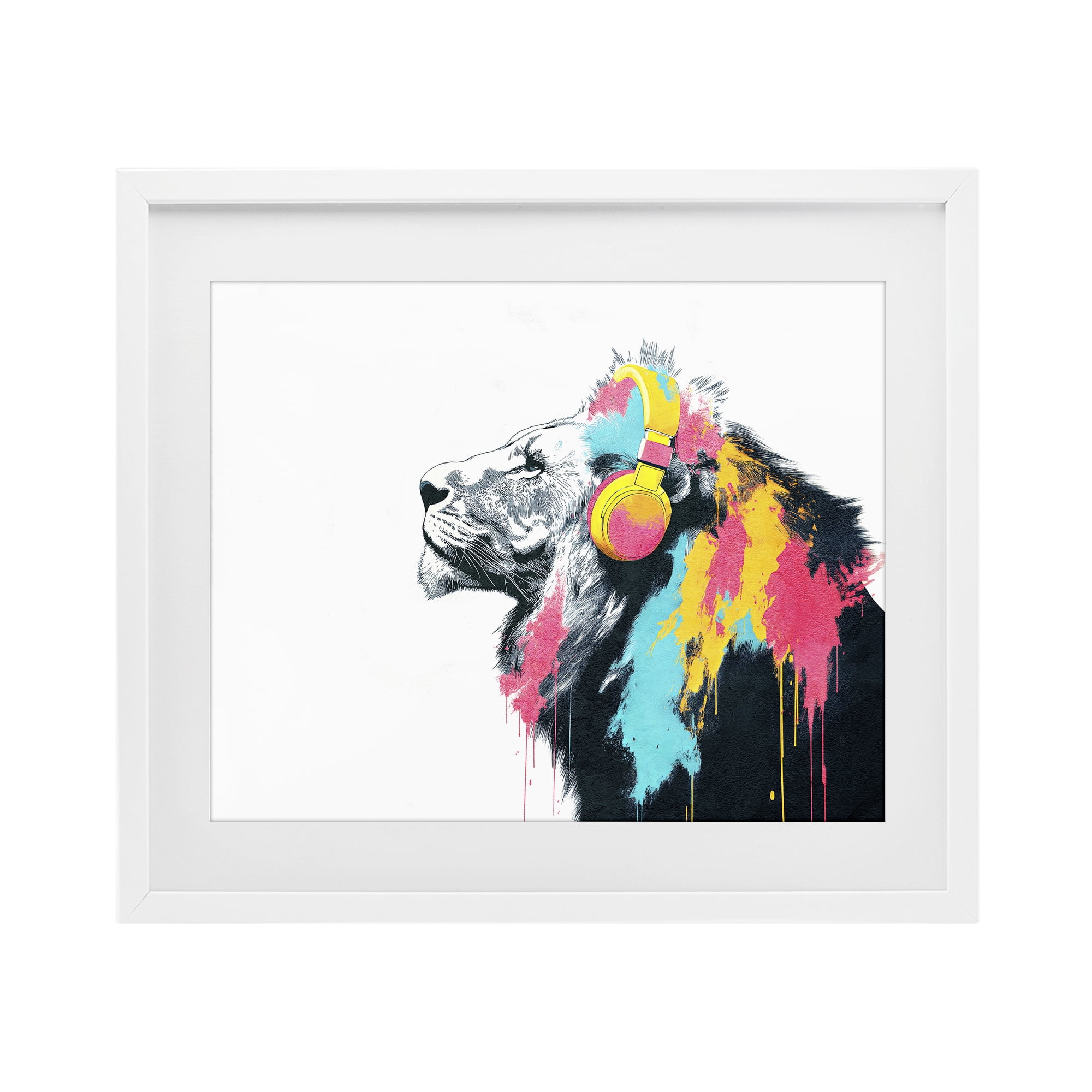 Stupell Industries Lion On Air Headphones White Framed Print Under Glass, design by Svetlana Aleynikova