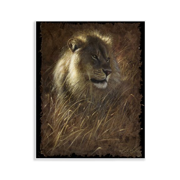 Stupell Industries Lion On Rustic Bark Wall Plaque Art design by Collin Bogle, 14 x 11