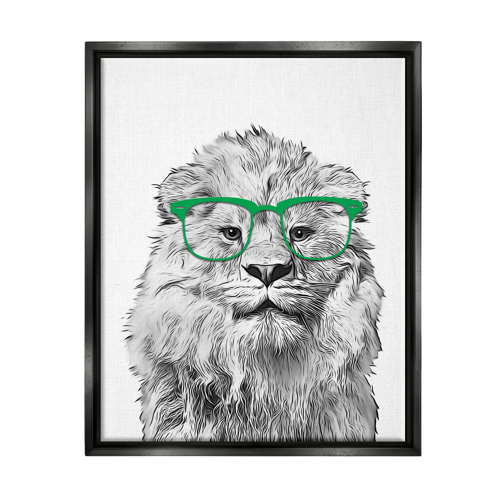 Stupell Industries Lion Wearing Glasses Wildlife Animals & Insects Painting Black Floater Framed Art Print Wall Art