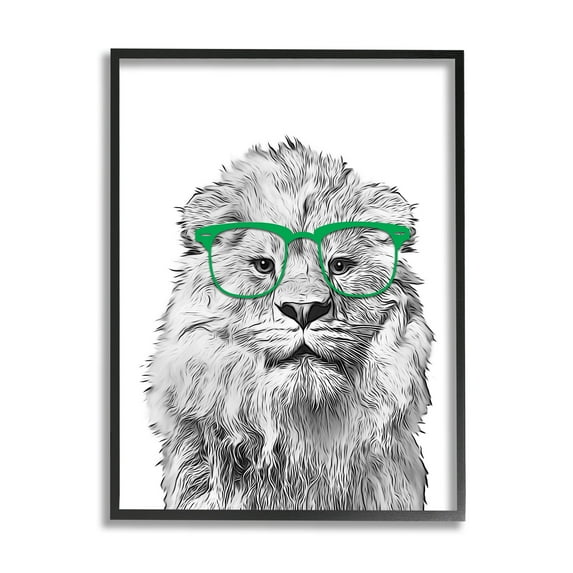 Stupell Industries Lion Wearing Glasses Wildlife Animals & Insects Painting Black Framed Art Print Wall Art