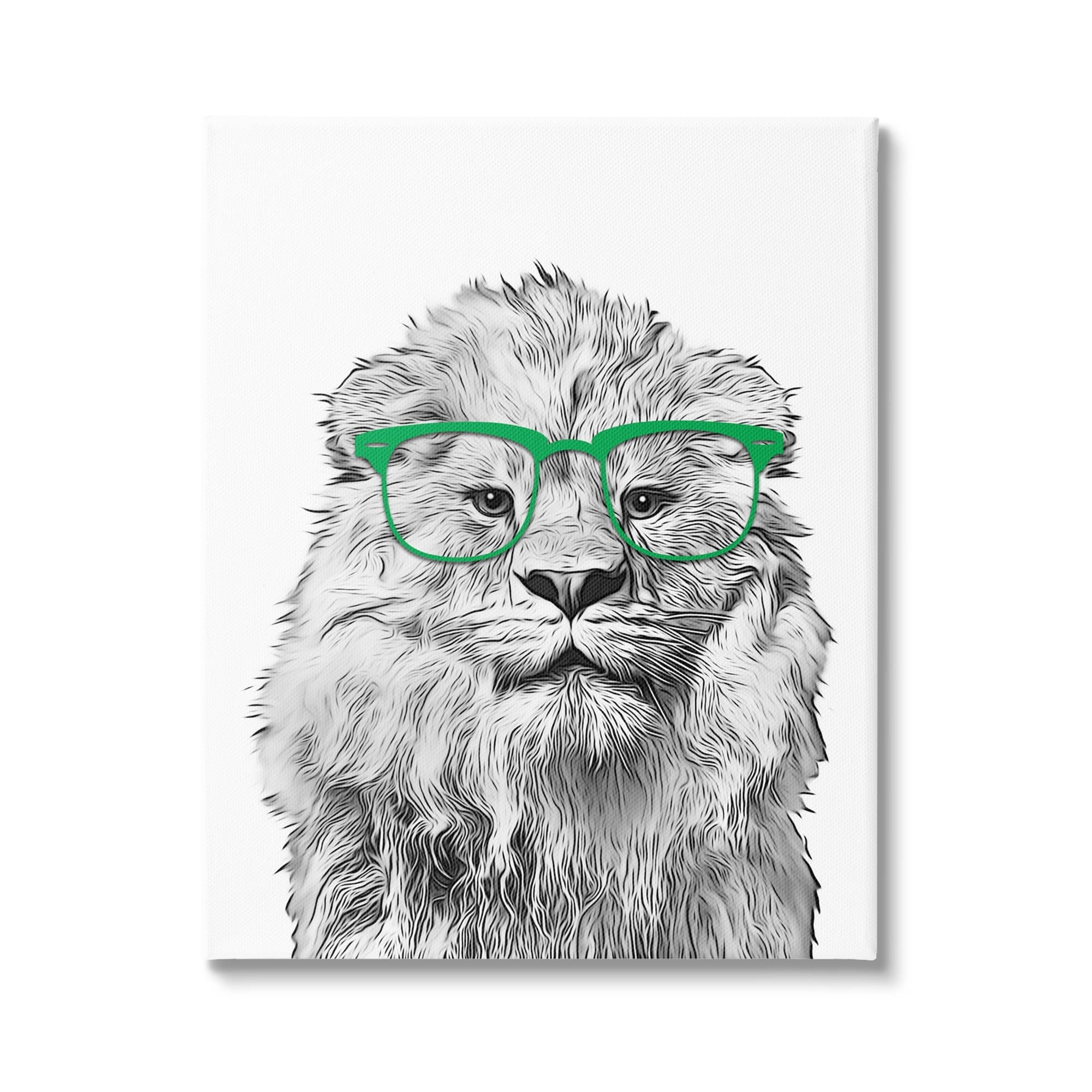 Stupell Industries Lion Wearing Glasses Wildlife Animals & Insects Painting Gallery Wrapped Canvas Print Wall Art