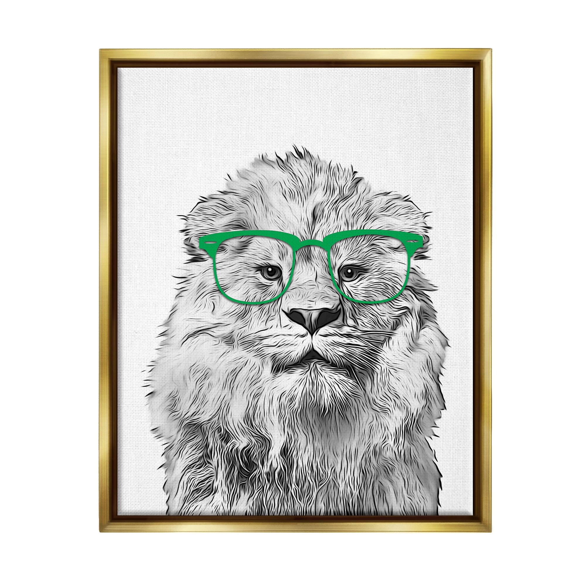 Stupell Industries Lion Wearing Glasses Wildlife Animals & Insects Painting Gold Floater Framed Art Print Wall Art