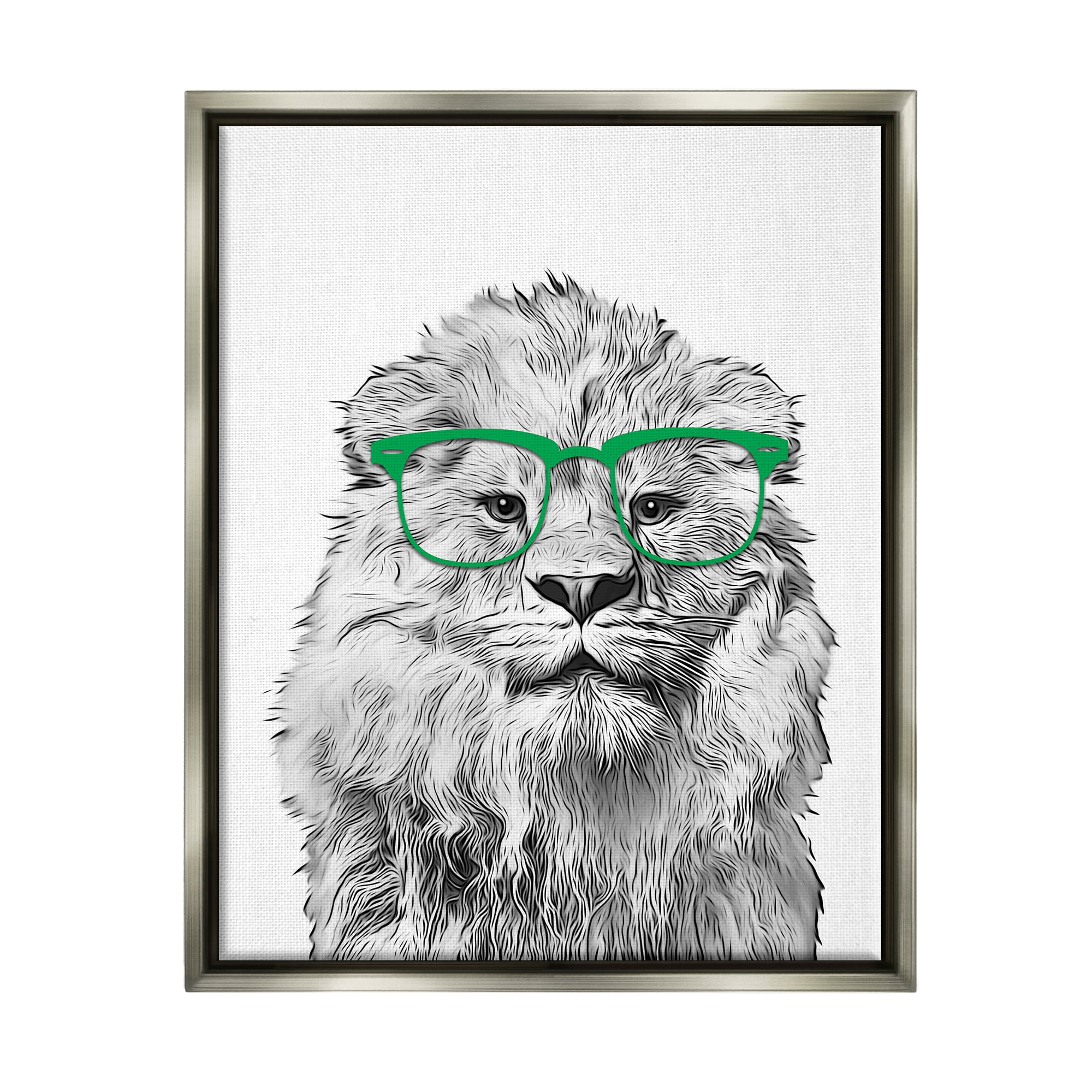 Stupell Industries Lion Wearing Glasses Wildlife Animals & Insects Painting Gray Floater Framed Art Print Wall Art