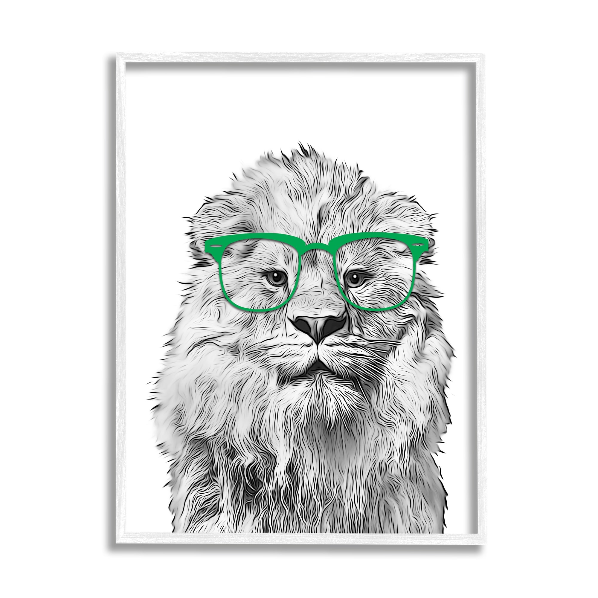 Stupell Industries Lion Wearing Glasses Wildlife Animals & Insects Painting White Framed Art Print Wall Art