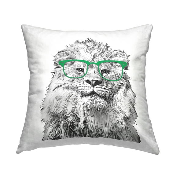 Stupell Industries Lion With Green Glasses Square Decorative Printed Throw Pillow, 18 x 18