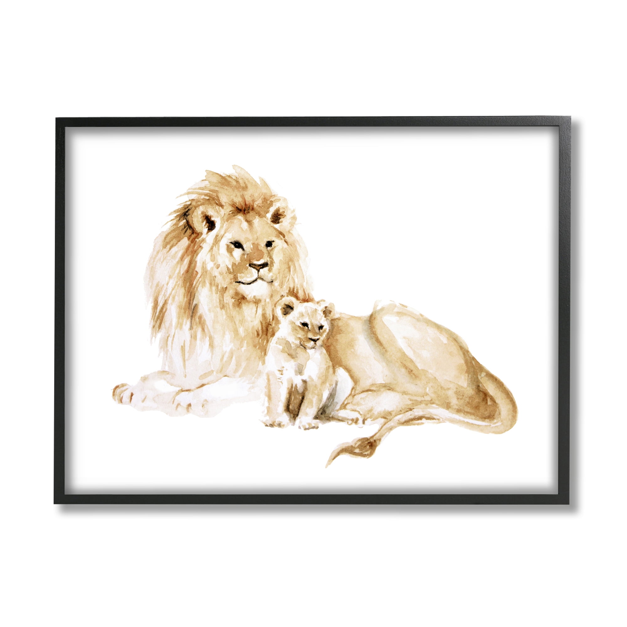Stupell Industries Lion and Cub Watercolor Painting Nursery Safari Animal, 14 x 11,Design by Fox Hollow Studios