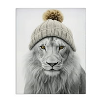 Stupell Industries Lion in Winter Hat Animals & Insects Painting Gallery Wrapped Canvas Art Print Wall Art, 16 x 20