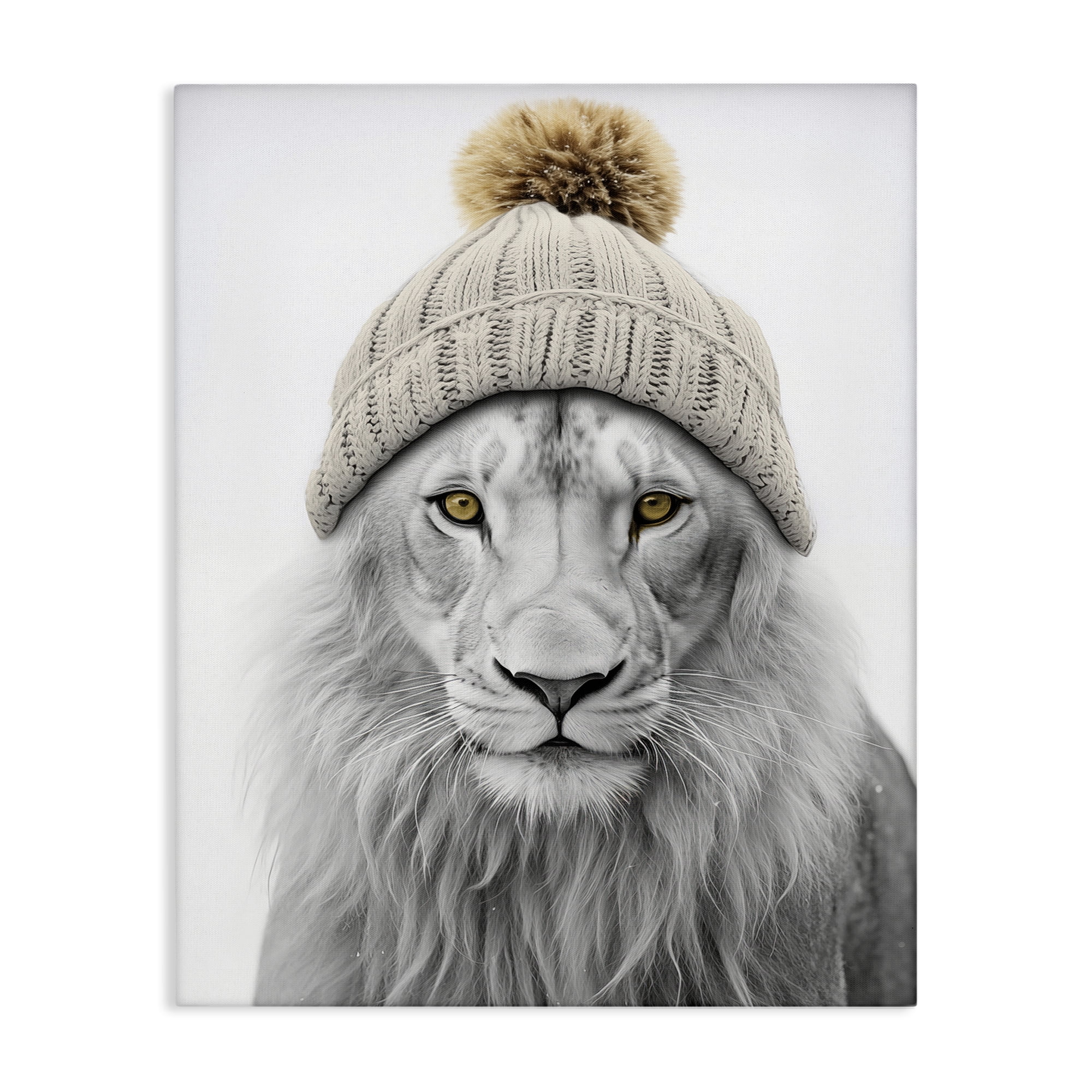 Stupell Industries Lion in Winter Hat Animals & Insects Painting Gallery Wrapped Canvas Art Print Wall Art, 30 x 40