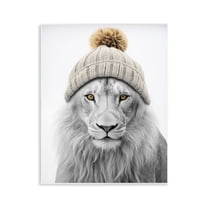 Stupell Industries Lion in Winter Hat Animals & Insects Painting Unframed Art Print Wall Art, 11 x 14