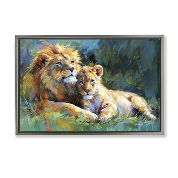 Stupell Industries Lion's Embrace Portrait Animals & Insects Painting Gray Floater Framed Canvas Art Print Wall Art, 31 x 21