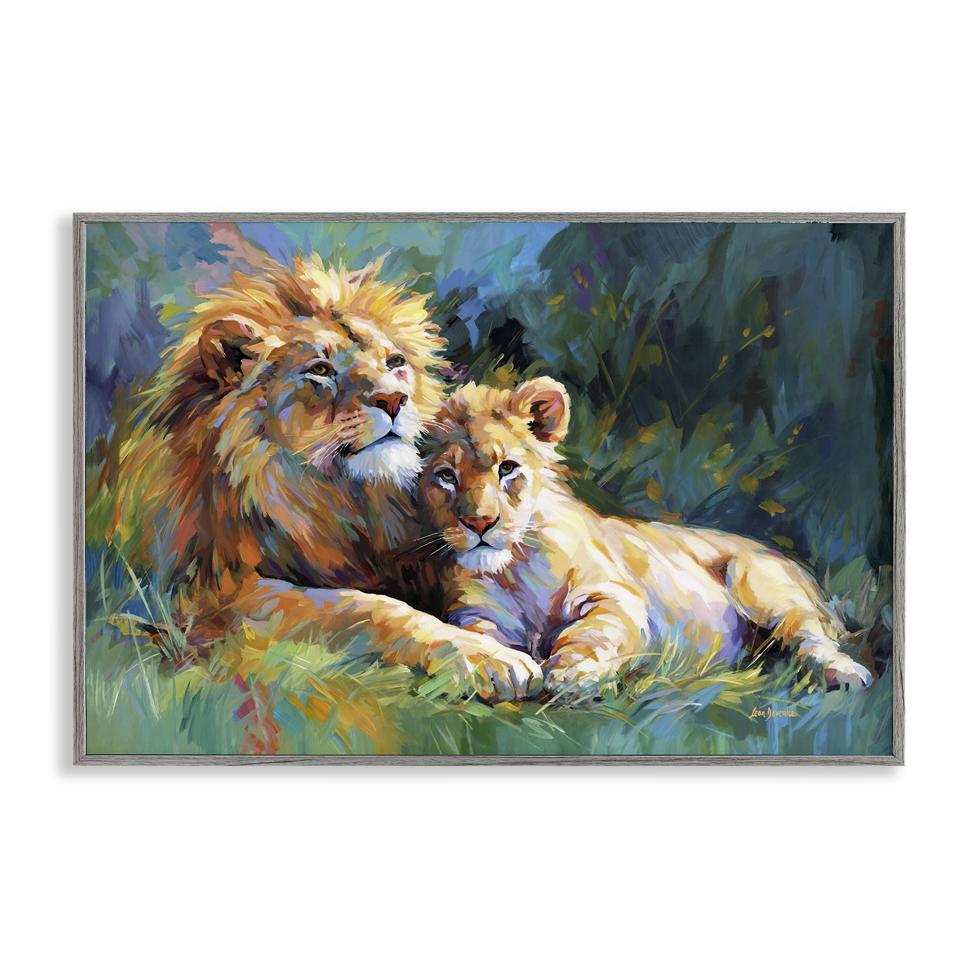 Stupell Industries Lion's Embrace Portrait Animals & Insects Painting Gray Framed Art Print Wall Art, 24 x 16