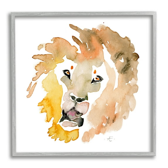 Stupell Industries Lion's Mane Sun Portrait Minimal Safari Animal Animals & Insects Painting Gray Framed Art Print Wall Art, 12 x 12