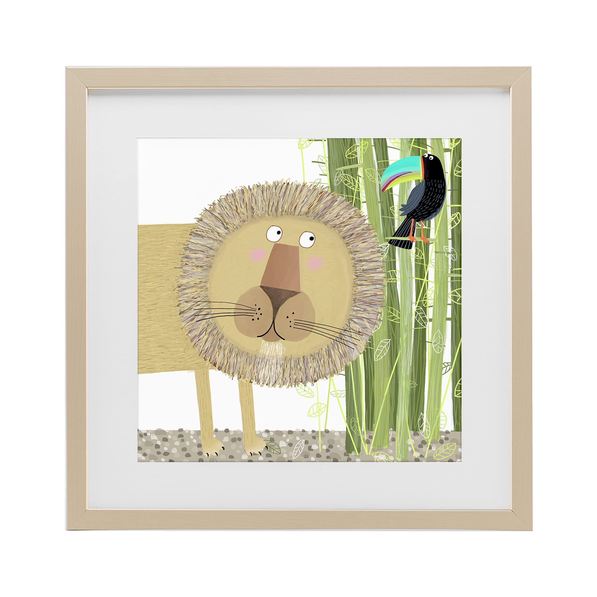 Stupell Industries Lion with Bamboo Trees & Toucan Birch Framed Print Under Glass, design by Carla Daly
