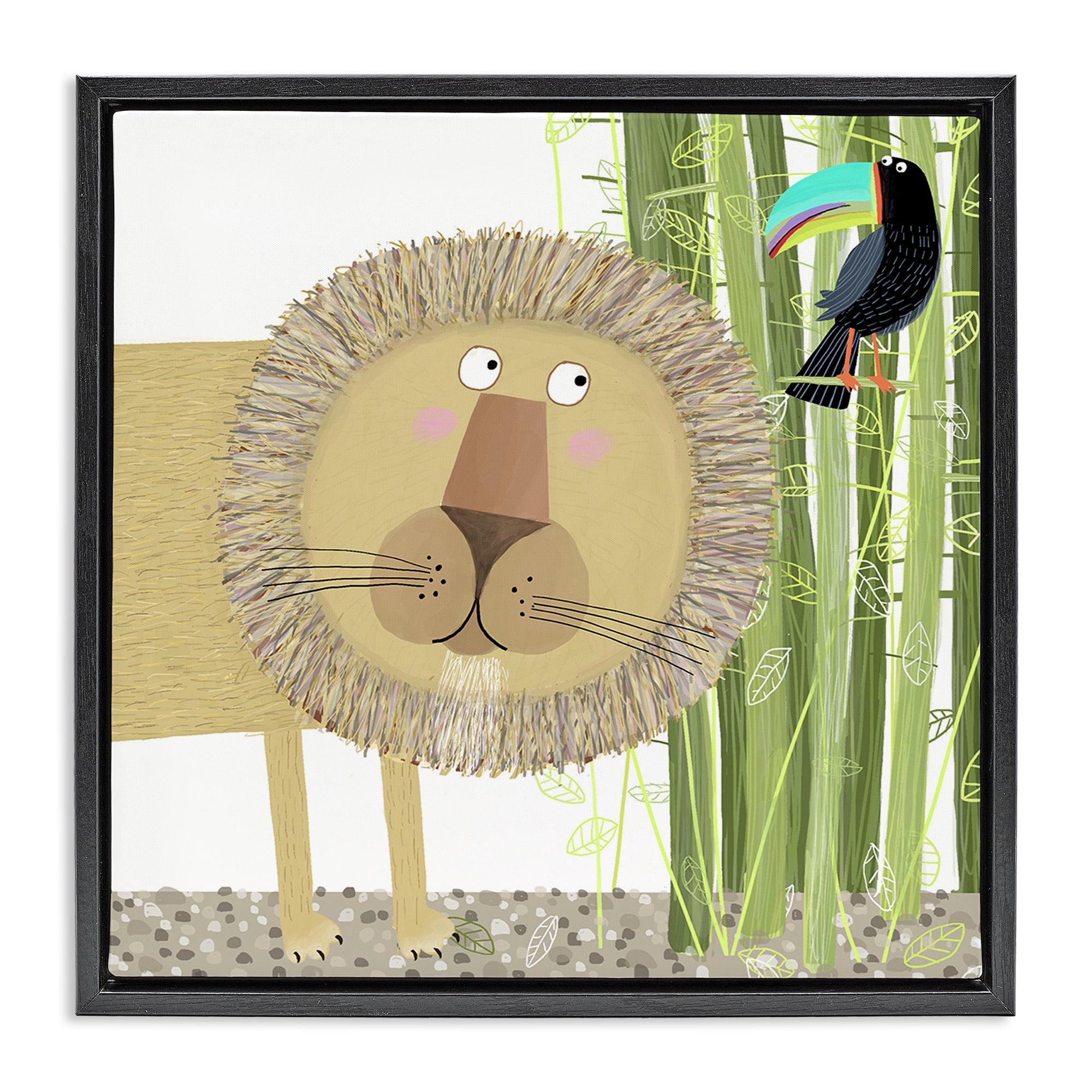 Stupell Industries Lion with Bamboo Trees & Toucan Black Framed Floater Canvas Wall Art, design by Carla Daly