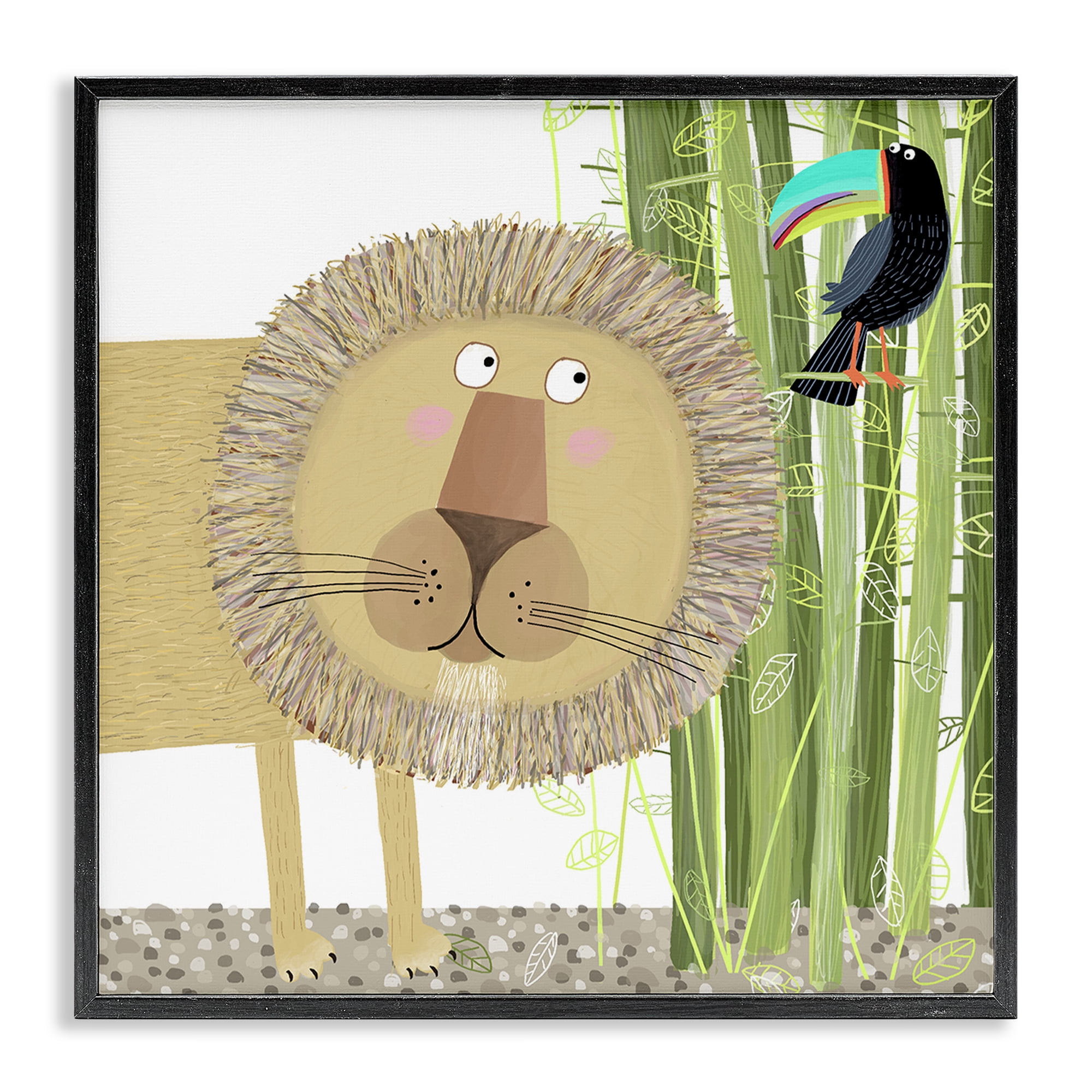Stupell Industries Lion with Bamboo Trees & Toucan Black Framed Giclee Art, design by Carla Daly