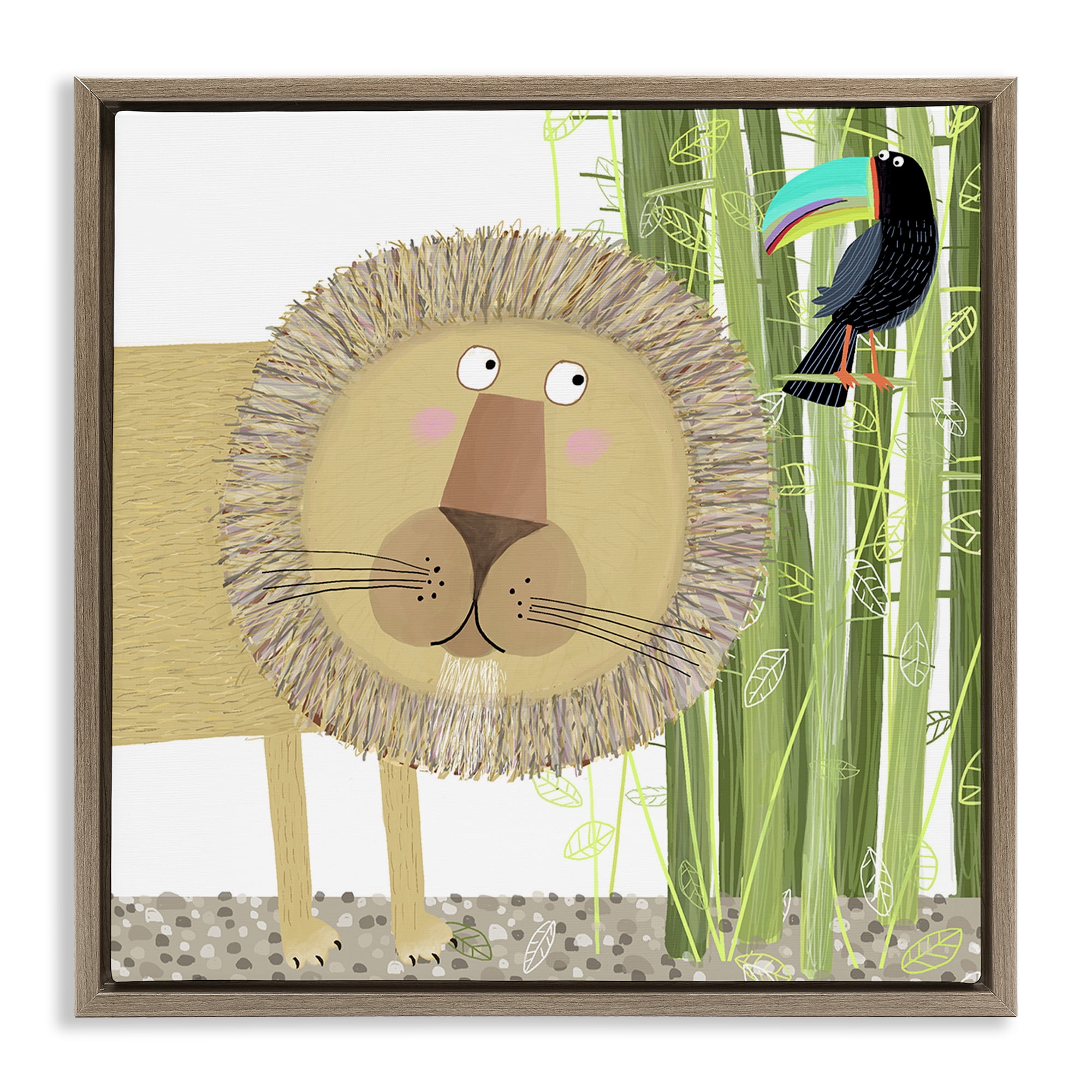 Stupell Industries Lion with Bamboo Trees & Toucan Brown Framed Floater Canvas Wall Art, design by Carla Daly