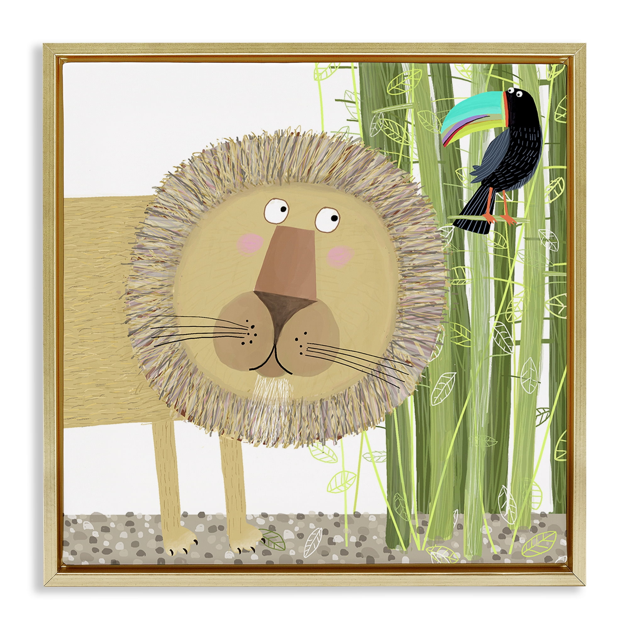 Stupell Industries Lion with Bamboo Trees & Toucan Gold Framed Floater Canvas Wall Art, design by Carla Daly
