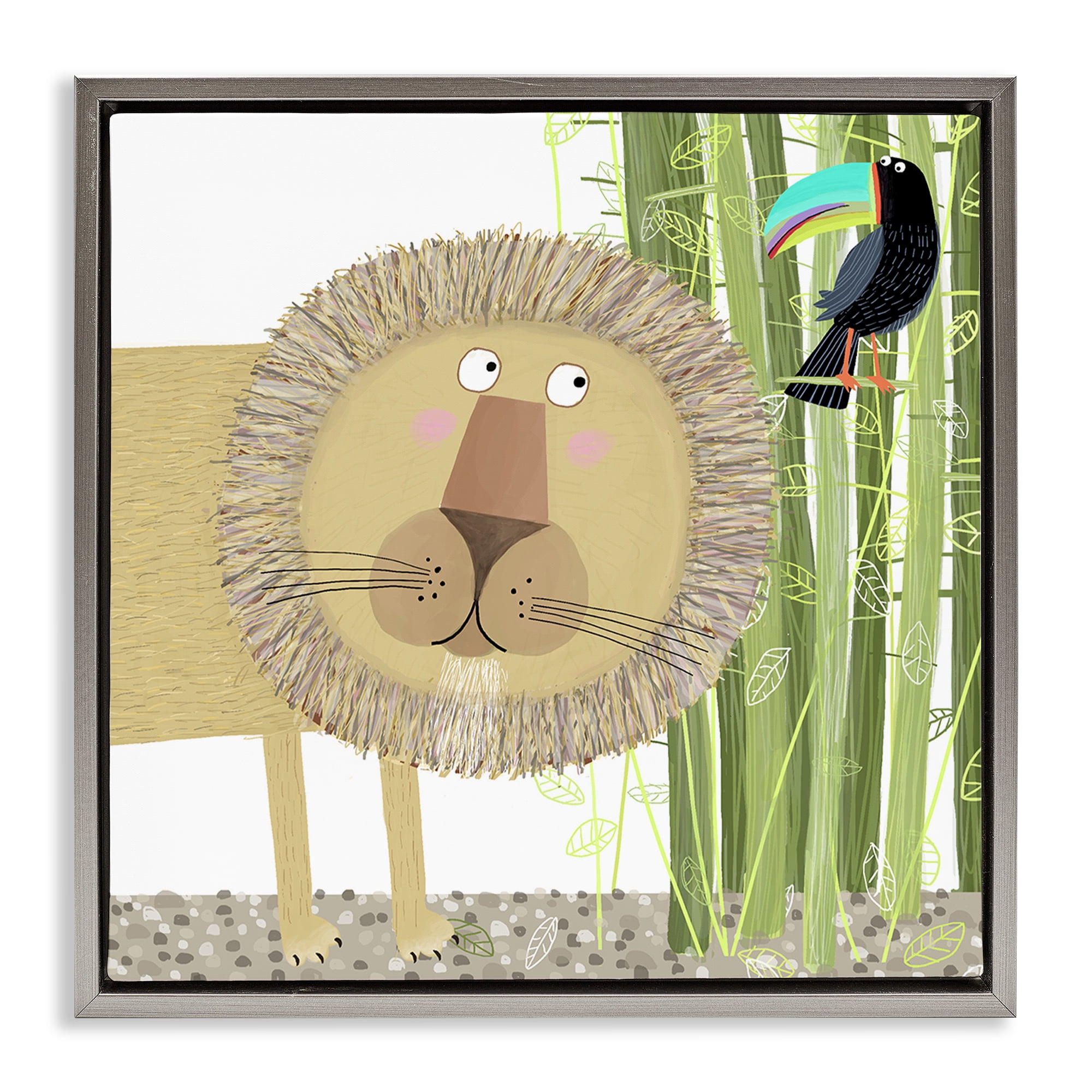 Stupell Industries Lion with Bamboo Trees & Toucan Gray Framed Floater Canvas Wall Art, design by Carla Daly