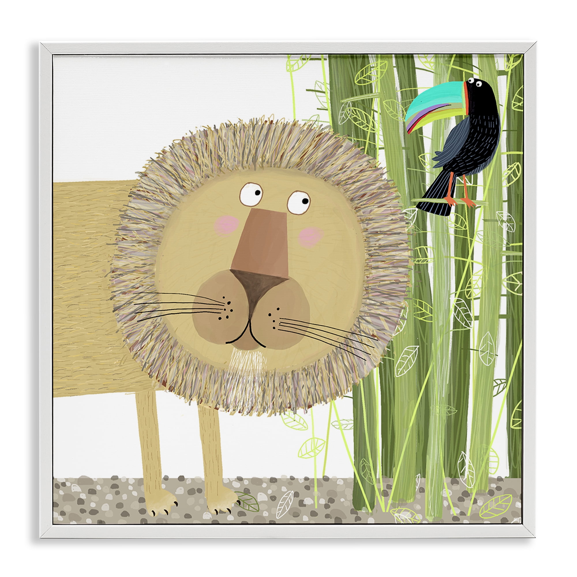 Stupell Industries Lion with Bamboo Trees & Toucan White Framed Giclee Art, design by Carla Daly