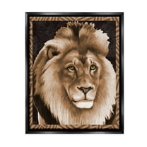 Stupell Industries Lion with Geometric Border Animals & Insects Painting Black Floater Framed Canvas Art Print Wall Art, 17 x 21
