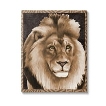 Stupell Industries Lion with Geometric Border Animals & Insects Painting Gallery Wrapped Canvas Art Print Wall Art, 16 x 20