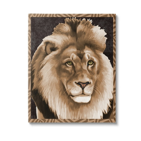 Stupell Industries Lion with Geometric Border Animals & Insects Painting Gallery Wrapped Canvas Art Print Wall Art, 16 x 20