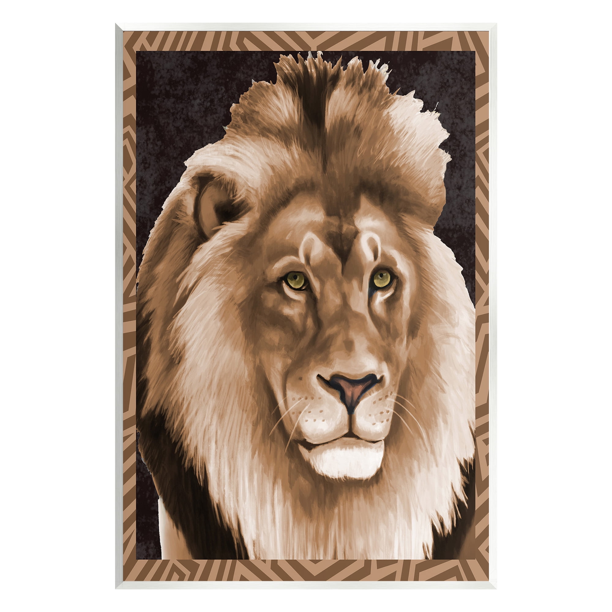 Stupell Industries Lion with Geometric Border Animals & Insects Painting Unframed Art Print Wall Art, 13 x 19