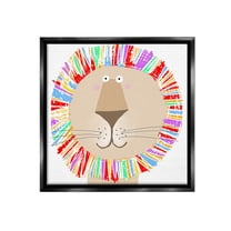 Stupell Industries Lion with Rainbow Mane Animals & Insects Painting Black Floater Framed Canvas Art Print Wall Art, 18 x 18