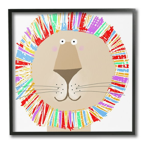 Stupell Industries Lion with Rainbow Mane Animals & Insects Painting Black Framed Art Print Wall Art, 12 x 12