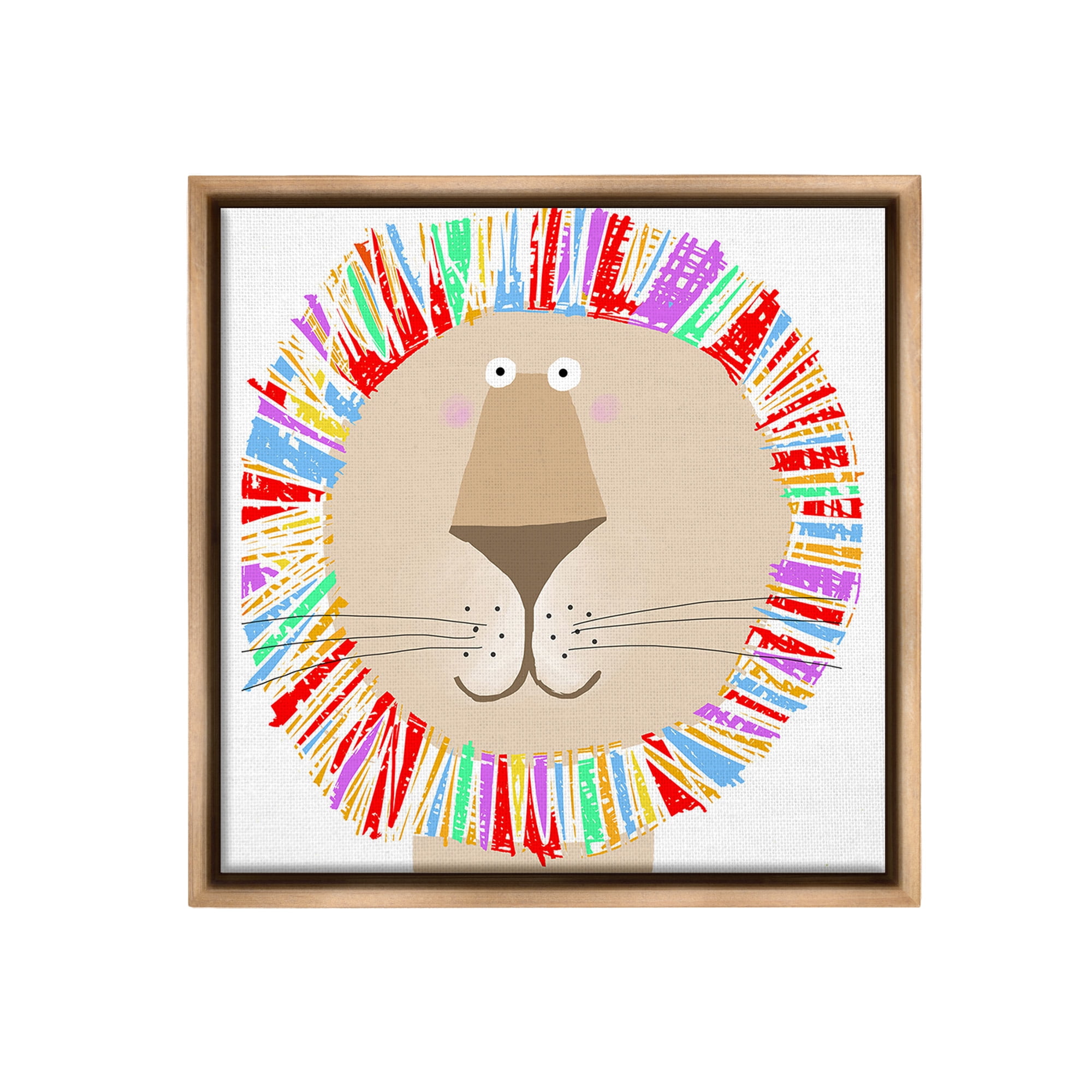Stupell Industries Lion with Rainbow Mane Animals & Insects Painting Brown Floater Framed Canvas Art Print Wall Art, 25 x 25