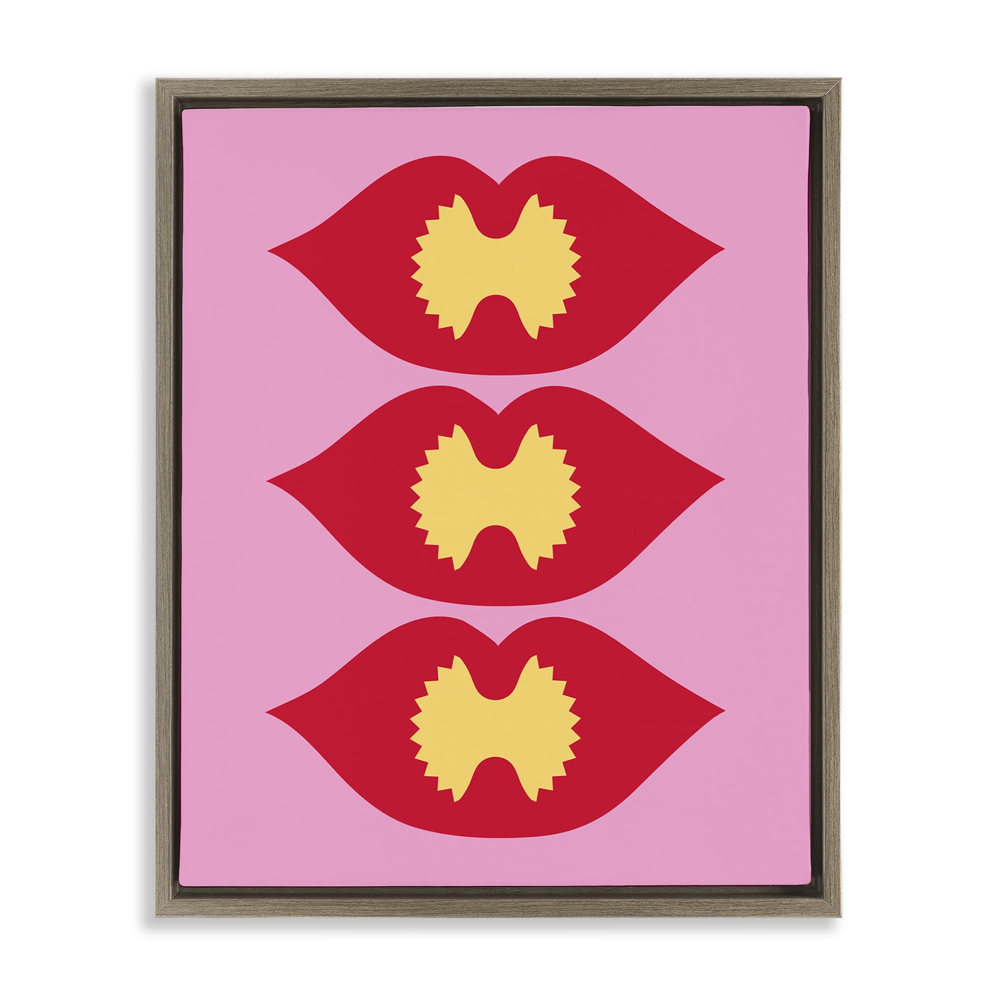 Stupell Industries Lips & Bowtie Pasta Food & Beverage Painting Brown Floater Framed Canvas Art Print Wall Art, 17 x 21