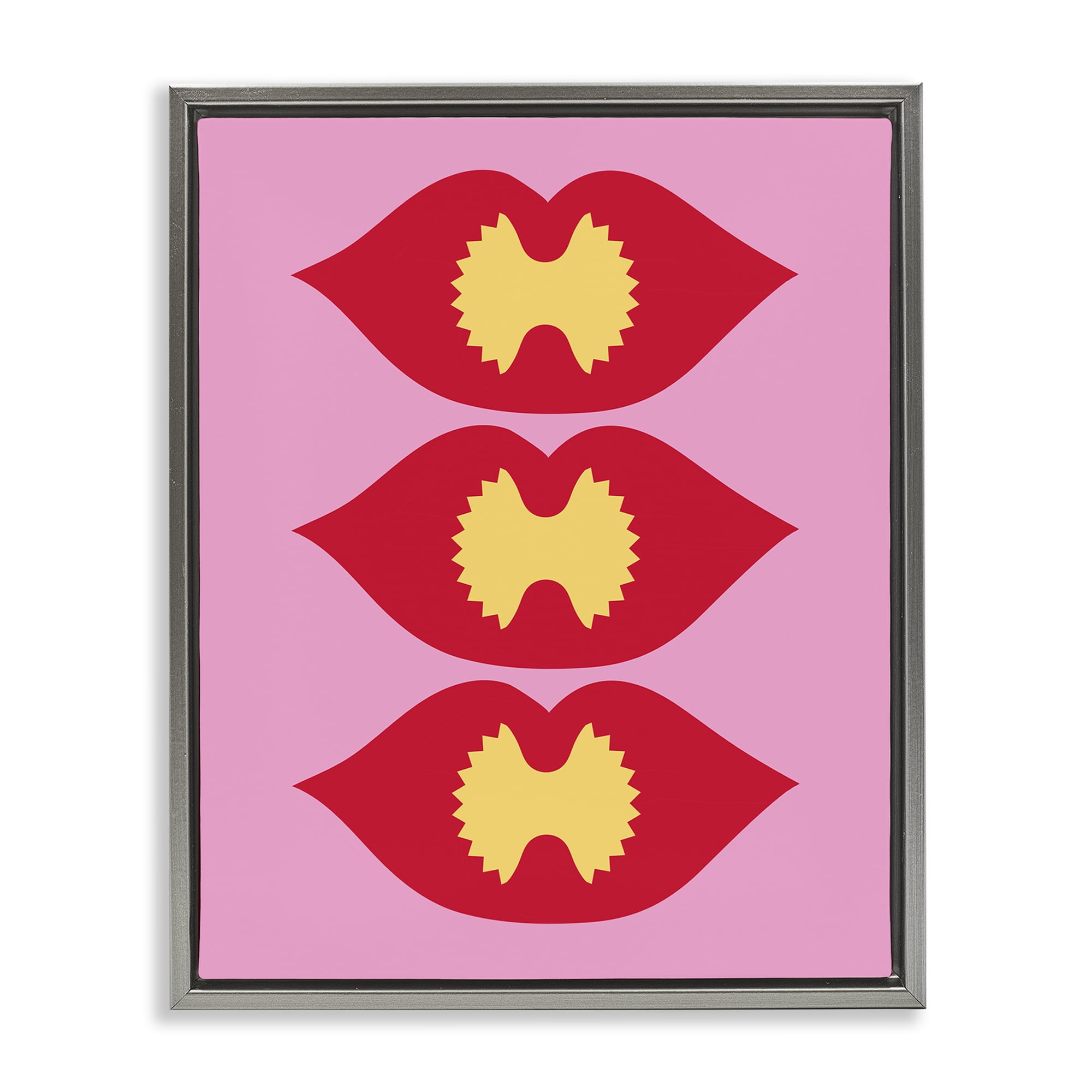 Stupell Industries Lips & Bowtie Pasta Food & Beverage Painting Gray Floater Framed Canvas Art Print Wall Art, 17 x 21
