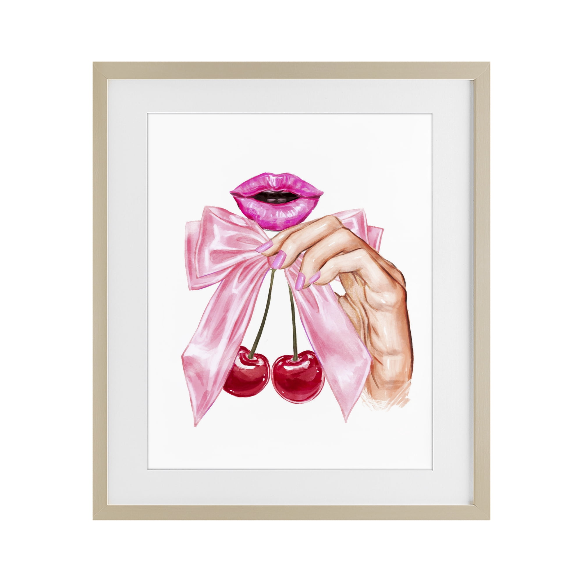 Stupell Industries Lips & Feminine Cherries Birch Framed Print Under Glass, design by Ziwei Li